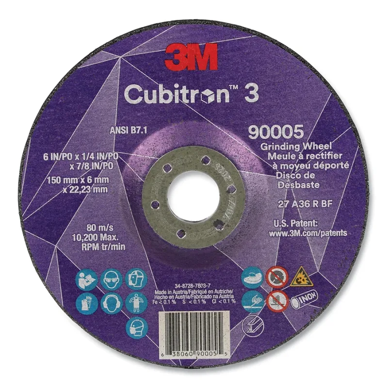 Cubitron™ 3 Depressed Center Grinding Wheel, 6 in dia x 1/4 in Thick x 7/8 in Arbor, 36+ Grit, T27