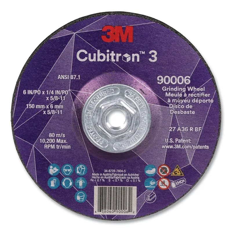 Cubitron™ 3 Depressed Center Grinding Wheel, 6 in dia x 1/4 in Thick x 5/8 in-11 Arbor, 36+ Grit, T27