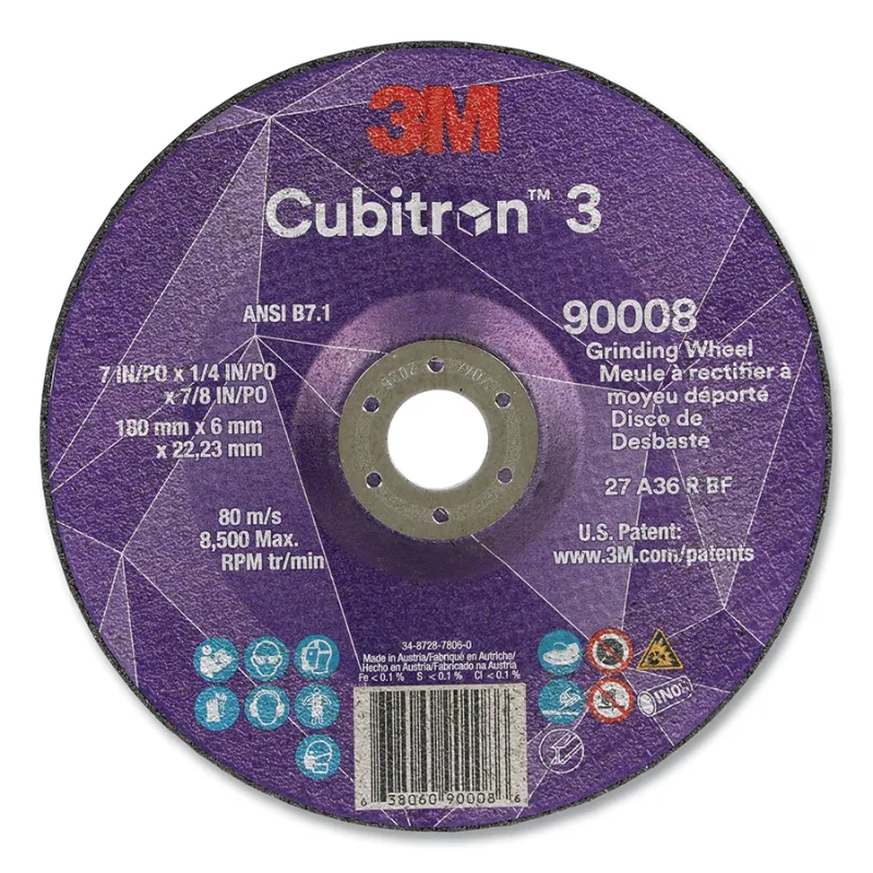 Cubitron™ 3 Depressed Center Grinding Wheel, 7 in dia x 1/4 in Thick x 7/8 in Arbor, 36+ Grit, T27