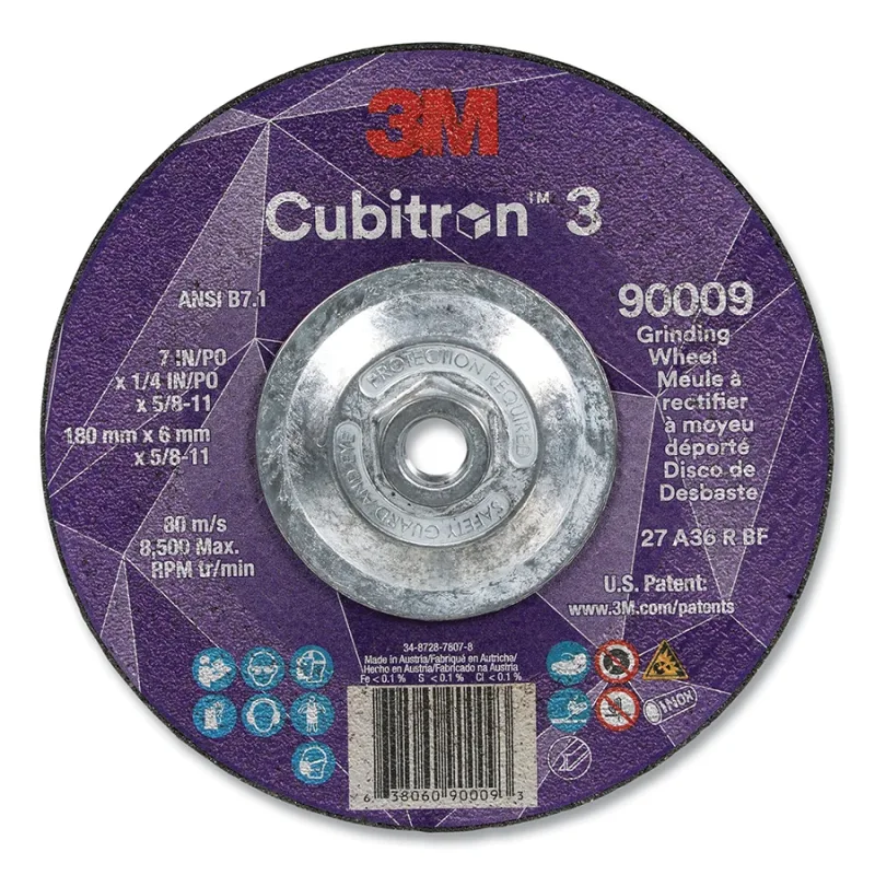 Cubitron™ 3 Depressed Center Grinding Wheel, 7 in dia x 1/4 in Thick x 5/8 in-11 Arbor, 36+ Grit, T27