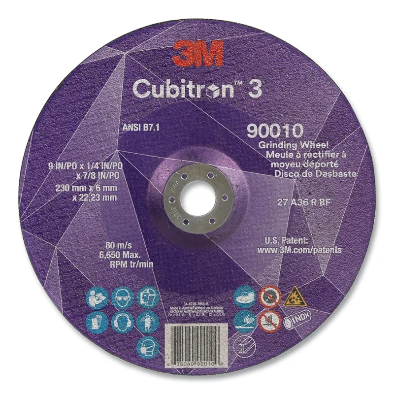 Cubitron™ 3 Depressed Center Grinding Wheel, 9 in dia x 1/4 in Thick x 7/8 in Arbor, 36+ Grit, T27