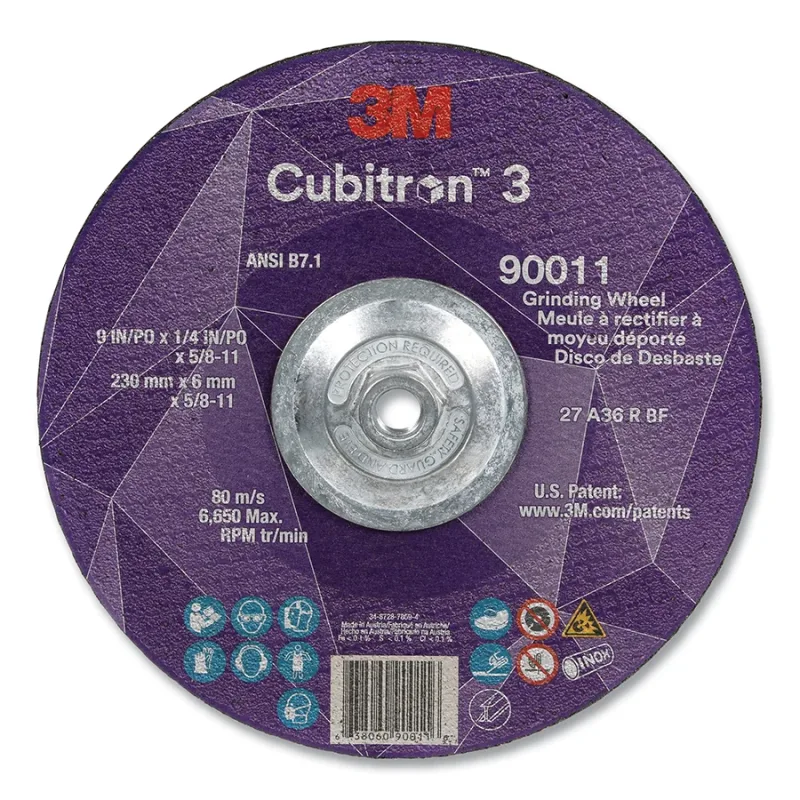 Cubitron™ 3 Depressed Center Grinding Wheel, 9 in dia x 1/4 in Thick x 5/8 in-11 Arbor, 36+ Grit, T27