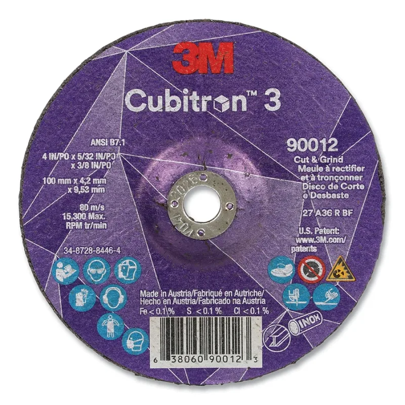 Cubitron™ 3 Cut and Grind Wheel, 4 in dia x 5/32 in Thick x 3/8 in Arbor, 36+ Grit, T27