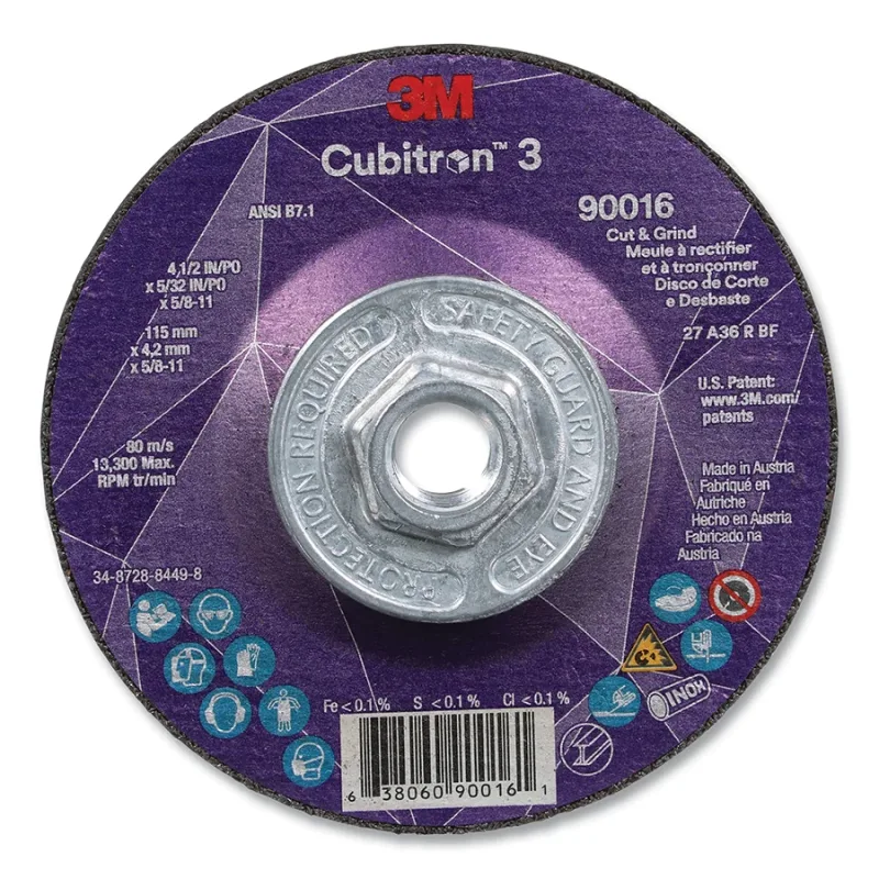 Cubitron™ 3 Cut and Grind Wheel, 4-1/2 in dia x 5/32 in Thick x 5/8 in-11 Arbor, 36+ Grit, T27