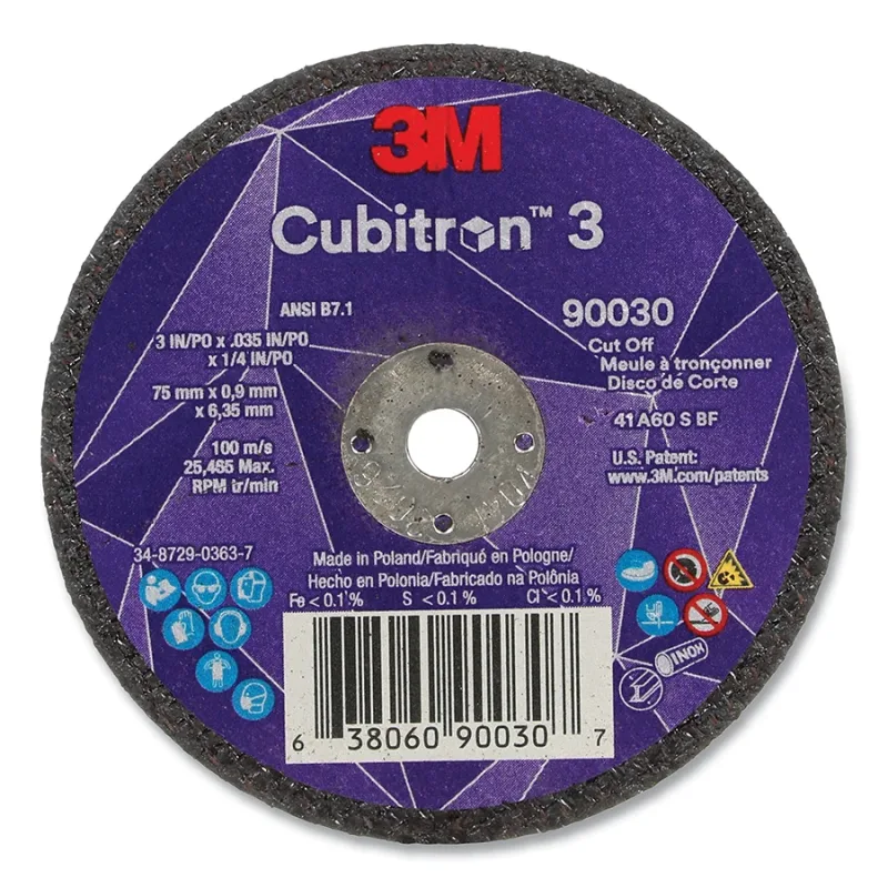 Cubitron™ 3 Cut-Off Wheel, 3 in dia x 0.035 in Thick x 1/4 in Arbor, 60+ Grit, T1