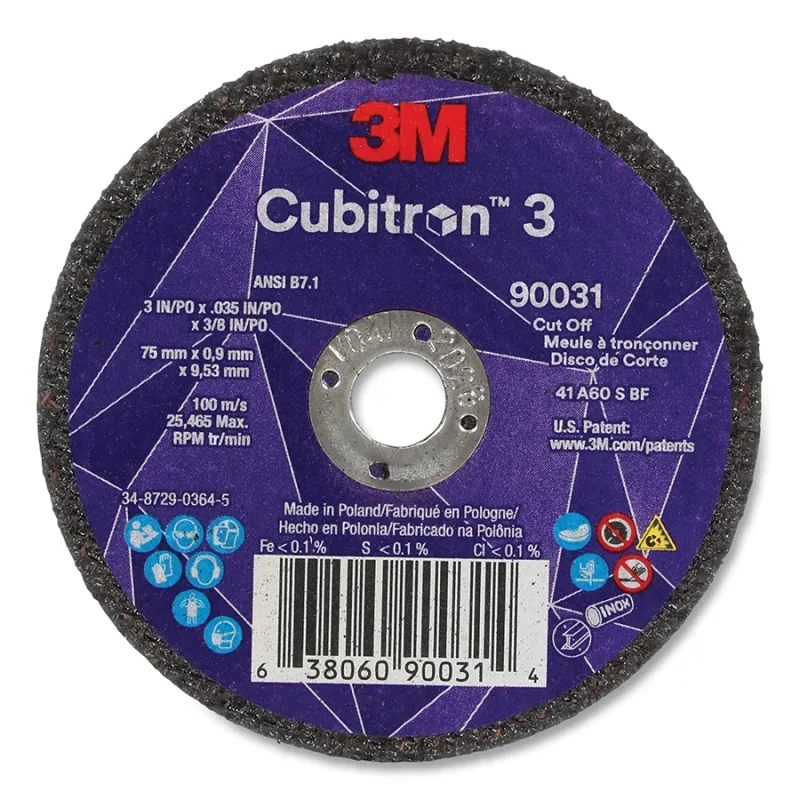 Cubitron™ 3 Cut-Off Wheel, 3 in dia x 0.035 in Thick x 3/8 in Arbor, 60+ Grit, T1
