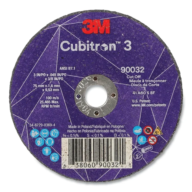 Cubitron™ 3 Cut-Off Wheel, 3 in dia x 0.045 in Thick x 3/8 in Arbor, 60+ Grit, T1