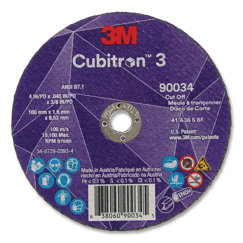 Cubitron™ 3 Cut-Off Wheel, 4 in dia x 0.045 in Thick x 3/8 in Arbor, 36+ Grit, T1
