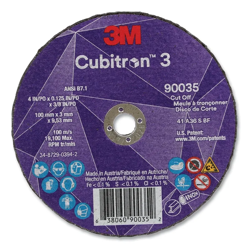 Cubitron™ 3 Cut-Off Wheel, 4 in dia x 0.125 in Thick x 3/8 in Arbor, 36+ Grit, T1