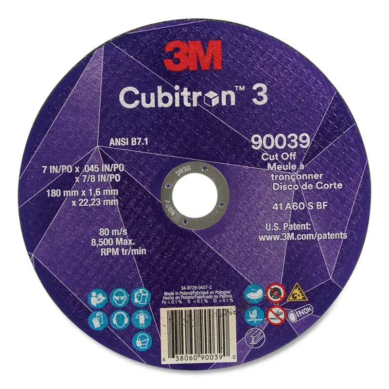 Cubitron™ 3 Cut-Off Wheel, 7 in dia x 0.09 in Thick x 7/8 in Arbor, 60+ Grit, T1