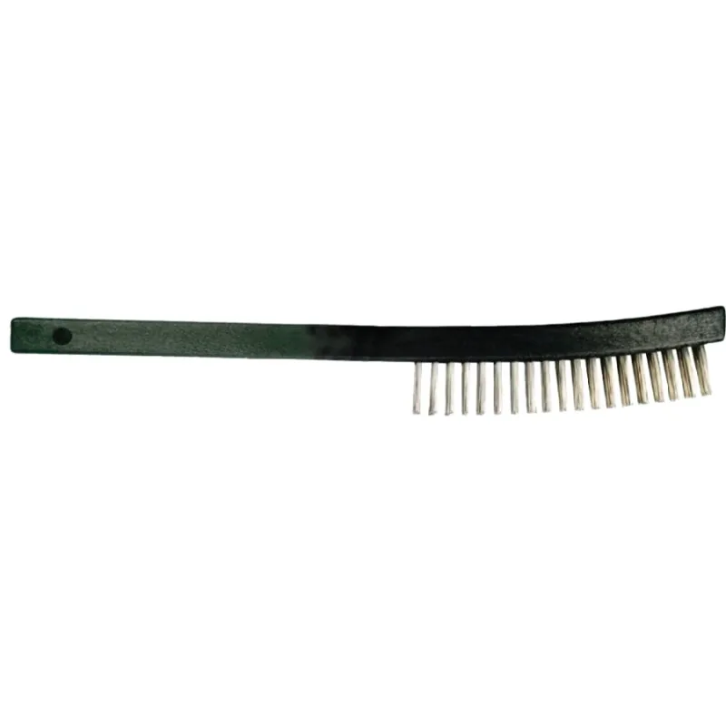 Curved Handle Scratch Brushes, 13-3/4 in L, 3 X 19 Rows, SS Wire, Plastic Handle