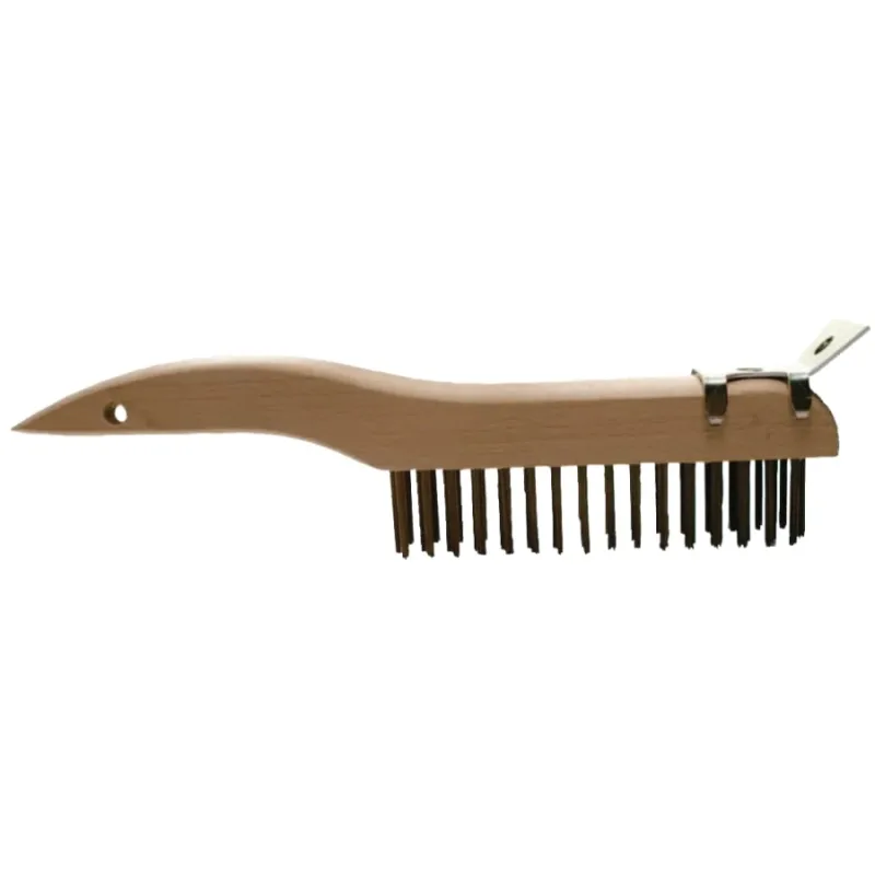 Shoe Handle Scratch Brushes, 10 1/4", 4X16 Rows, Carbon Steel Wire, Wood Handle