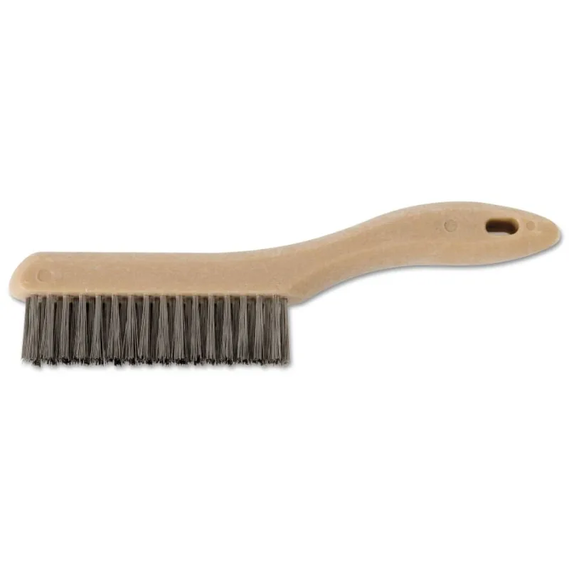 Shoe Handle Scratch Brushes, 10-1/4 in L, 4X16 Rows, SS Wire, Plastic Handle