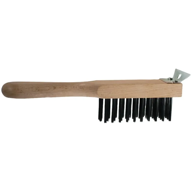 Straight Back Brushes, 11", 4X11 Rows, Carbon Steel Wire, Wood Handle