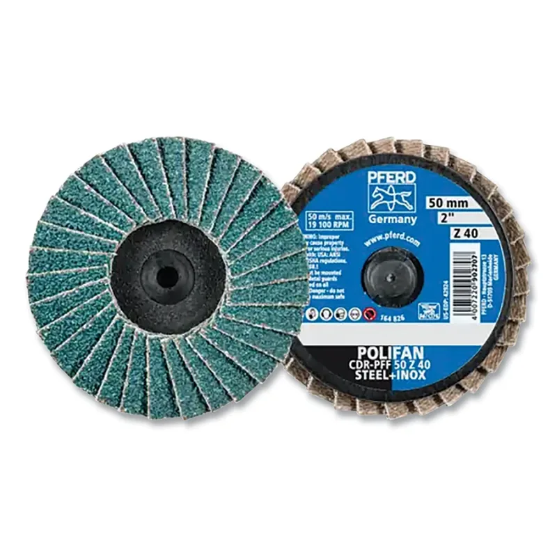 COMBIDISC® Mini POLIFAN® Flap Disc, 2 in dia, Type CDR, 40 Grit, Flat, Zirconia Alumina, 19100 RPM