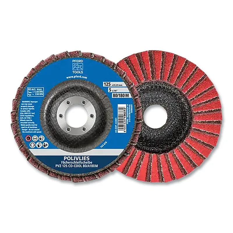 POLIVLIES® Non-Woven Flap Disc, Ceramic Oxide, 4-1/2 in dia, 7/8 Arbor, 120 Grit, Fine, 13300 RPM