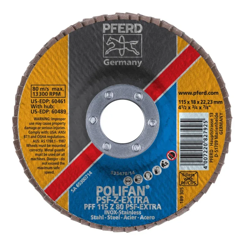 POLIFAN® PSF-EXTRA Flap Disc, 4-1/2 in dia x 3/4 in, 80 Grit, 13300 RPM