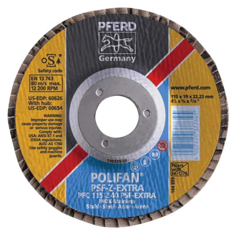 POLIFAN® PSF-EXTRA Flap Disc, 4-1/2 in dia, 80 Grit, 7/8 in Arbor, 13300 RPM