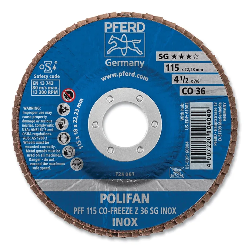 4-1/2" X 7/8" AH POLIFANFD SG INOX CER 36G FLAT
