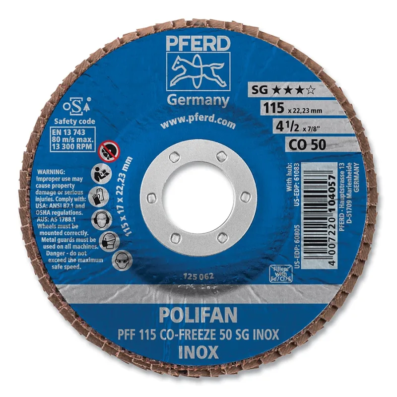 4-1/2" X 7/8" AH POLIFANFD SG INOX CER 50G FLAT