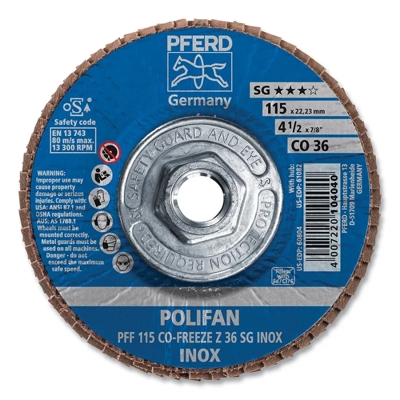 4-1/2" X 5/8-11 THD POLIFAN FD SG INOX CER 36G F