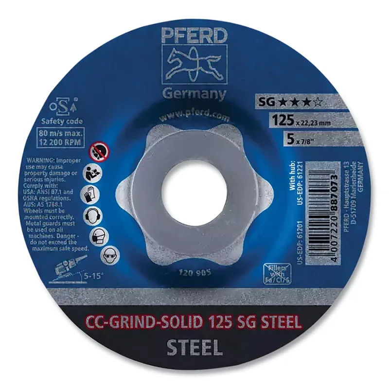 CC-GRIND®-SOLID Steel Grinding Disc, Ceramic, 7 in dia, 7/8 in Arbor, 24 Grit