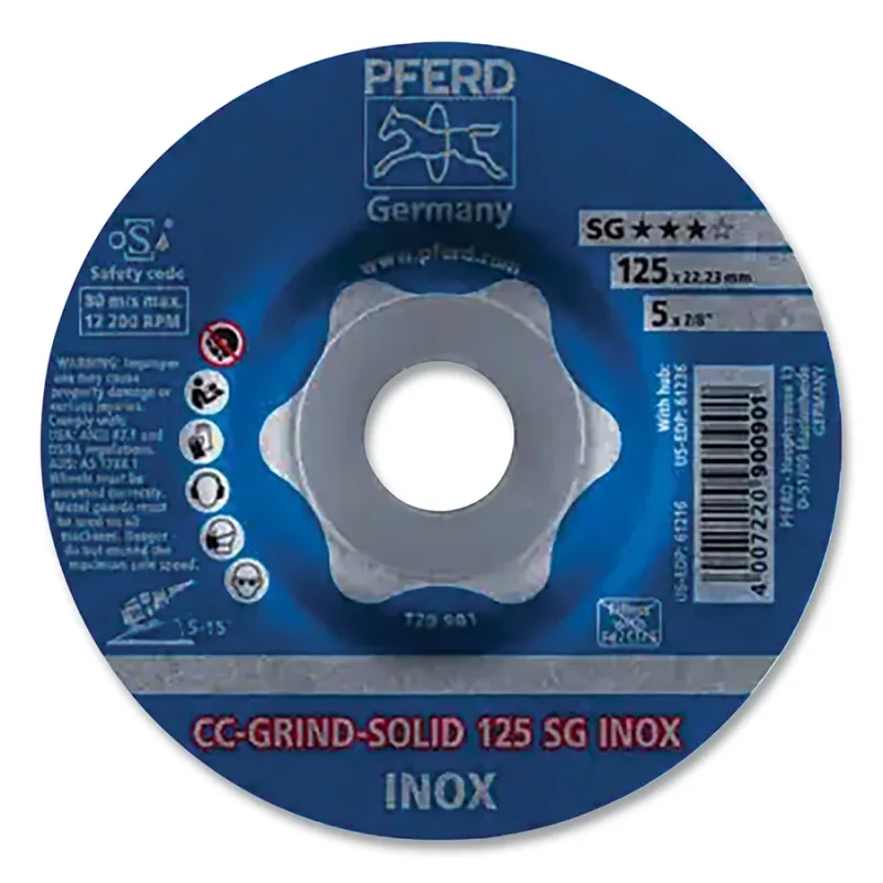 CC-GRIND®-SOLID Stainless-Steel (INOX) Grinding Wheel, 5 dia x 7/8 Arbor, 24 Grit, Mounting Flange Set Sold Separately