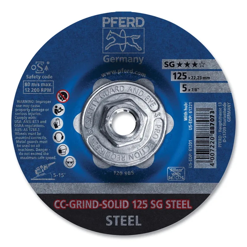 CC-GRIND®-SOLID Steel Grinding Disc, Ceramic, 5 in dia, 5/8 in Arbor, 24 Grit