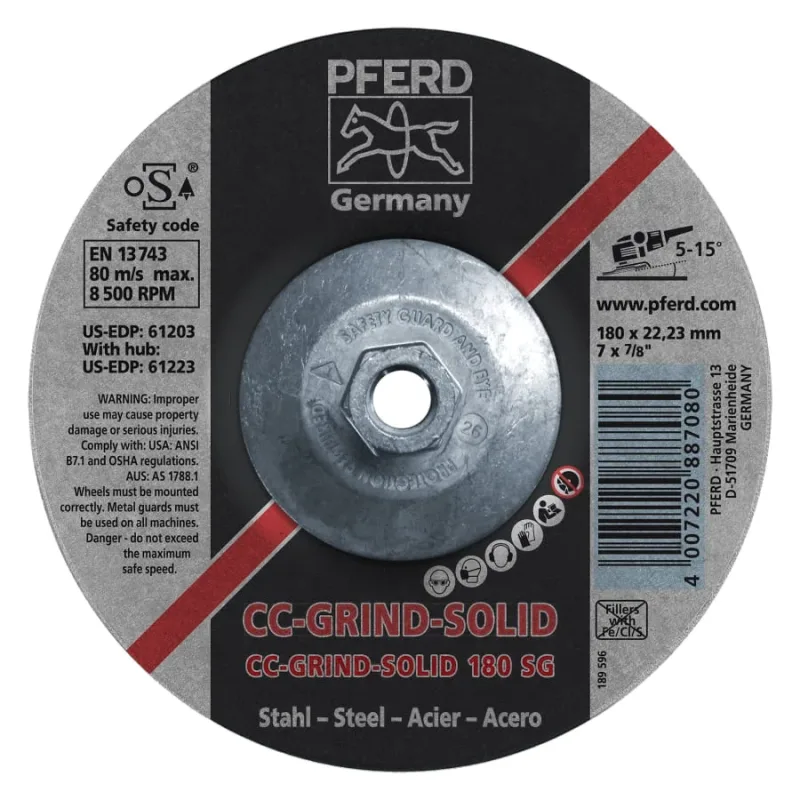 CC-GRIND®-SOLID Steel Grinding Disc, Ceramic, 7 in dia, 5/8 in Arbor, 24 Grit