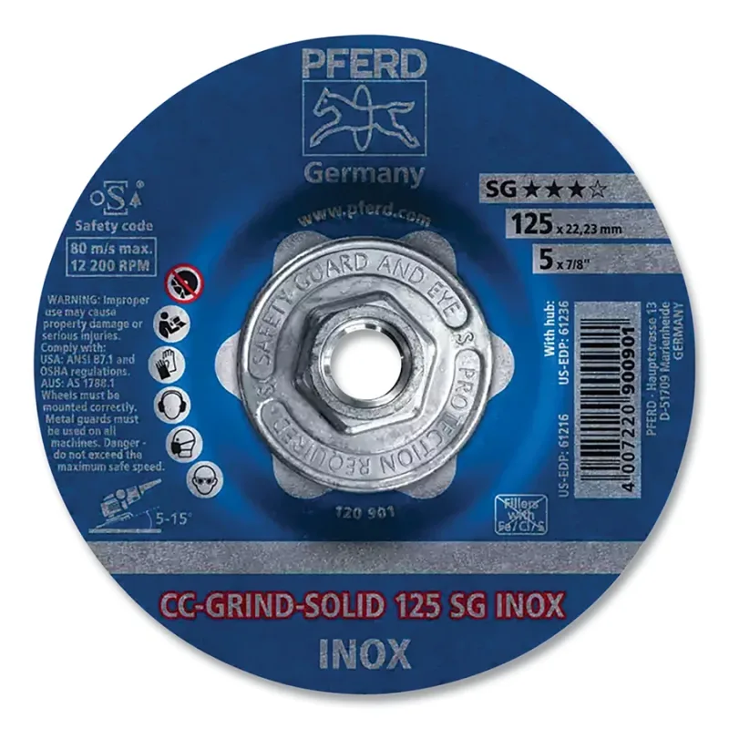 CC-GRIND®-SOLID Stainless-Steel (INOX) Grinding Wheel, 5 in dia x 5/8 in-11 Threaded Arbor, 24 Grit