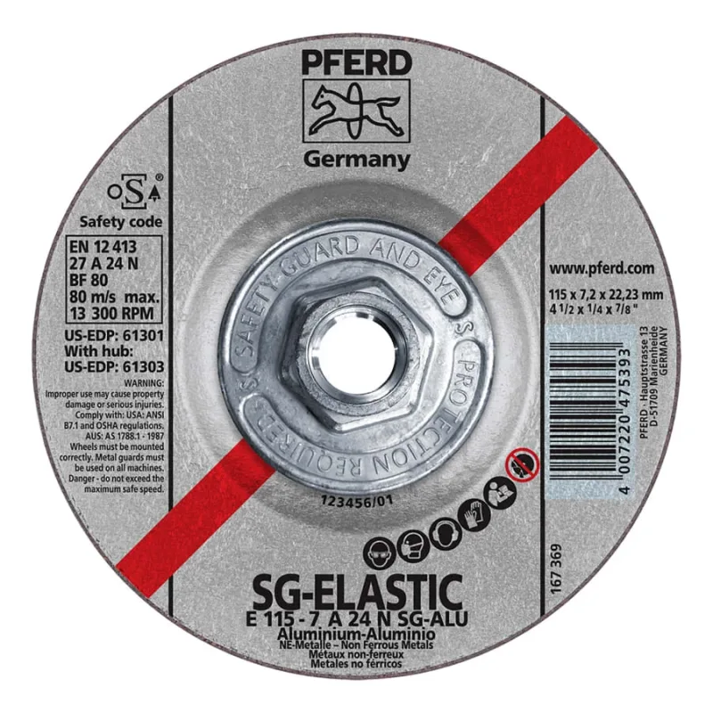 SG Depressed Center Grinding Wheel, 4-1/2 dia, 1/4 Thick, 5/8 Arbor, Grade N