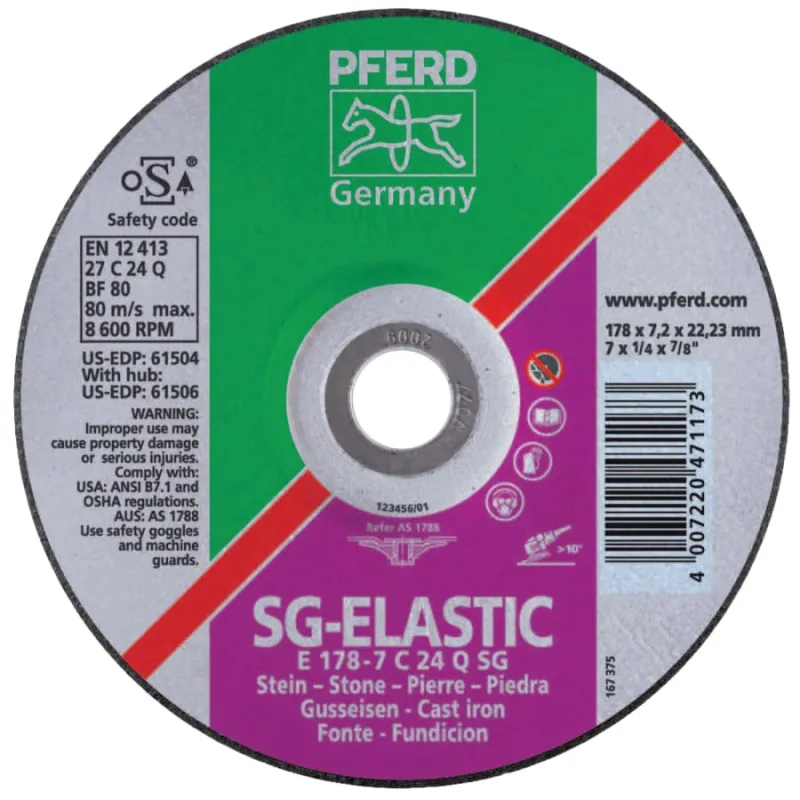 SG Depressed Center Grinding Wheel, 7 in dia, 1/4 in Thick, 7/8 Arbor, Silicon
