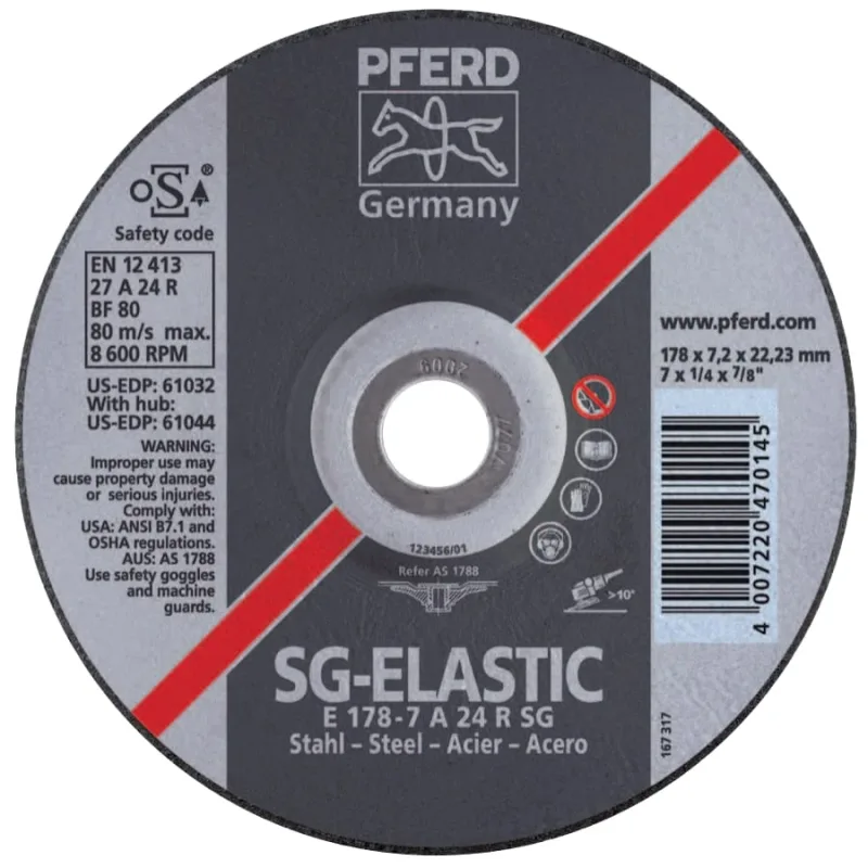 SG Depressed Center Grinding Wheel, 5 in dia, 1/4 in Thick, 5/8 Arbor, 30 Grit