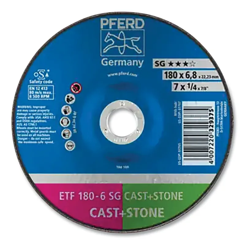 SG Depressed Center Grinding Wheel, 7 in dia, 1/4 in Thick, 7/8 Arbor, 24 Grit, Silicon Carbide