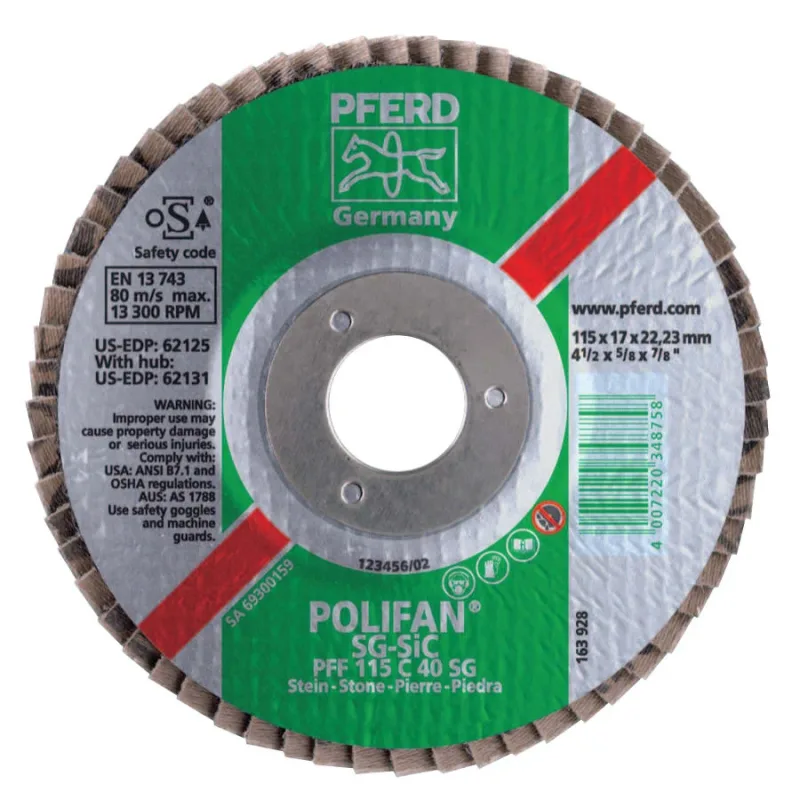 Type 27 POLIFAN SG Flap Discs, 5", 80 Grit, 7/8 Arbor, 12,200 rpm, AlumOx(A)