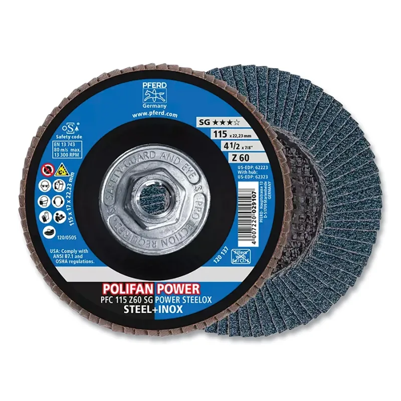 POLIFAN® Type 29 SG Flap Disc, 4-1/2 in dia, 60 Grit, 5/8 in-11 Threaded Arbor dia, 13300 RPM, Zirconia Alumina Z