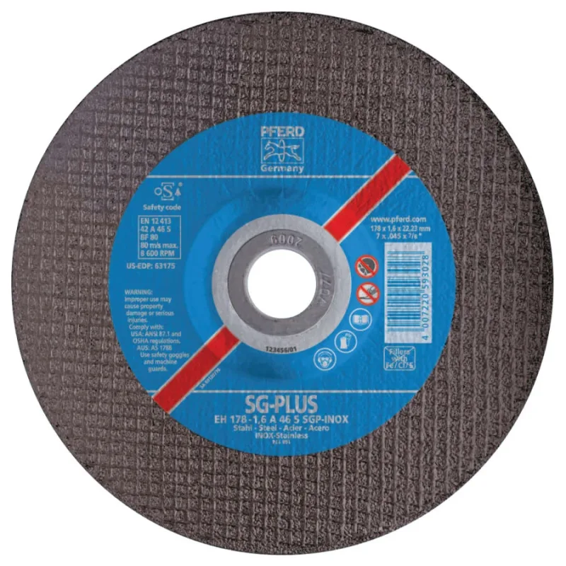 Type 27 SGP-INOX Depressed Center Cut-Off Wheel, 4-1/2 in dia, 0.045 in Thick, 46 Grit