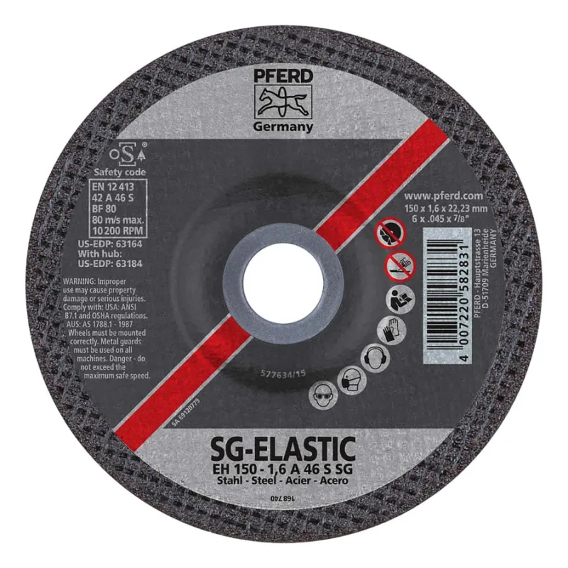 SGP-INOX Depressed Center SGP Cut-Off Wheel, 6 in dia, 0.045 in Thick, 7/8 in Arbor, 46 Grit