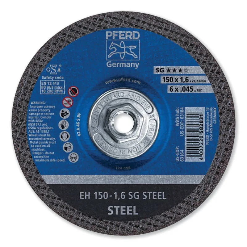 SG Type 27 Depressed Center Cut-Off Wheel, 6 in Dia x 0.045 in Thk, 5/8-11, 46 Grit, Aluminum Oxide