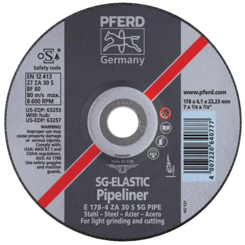 Type 27 SG Pipeliner Grinding Wheel, 4-1/2 in dia, 1/8 in Thick, 30 Grit Aluminum Oxide