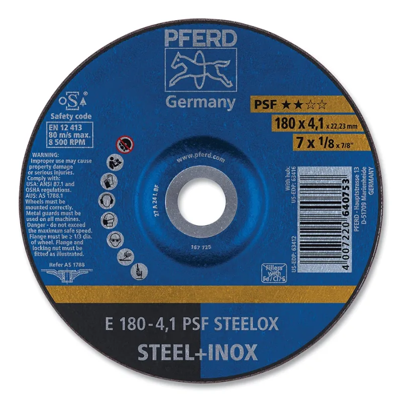 Type 27 PSF-INOX Pipeliner Grinding Wheel, 5 in dia, 1/8 in Thick, 24 Grit Aluminum Oxide