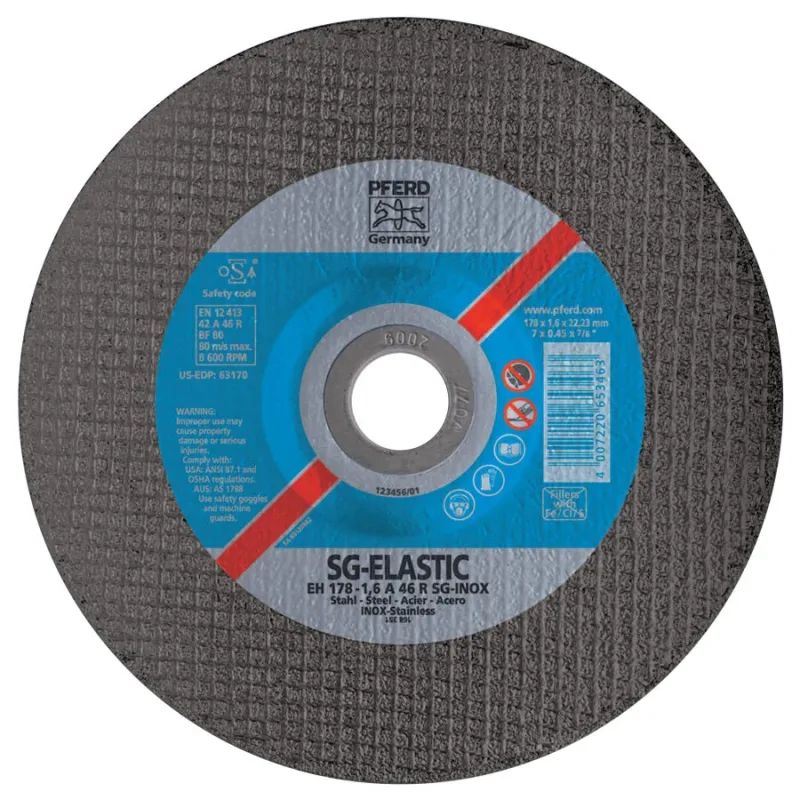 Performance Line SG-ELASTIC for Stainless Steel, 5 in Dia, 46 Grit Alum. Oxide