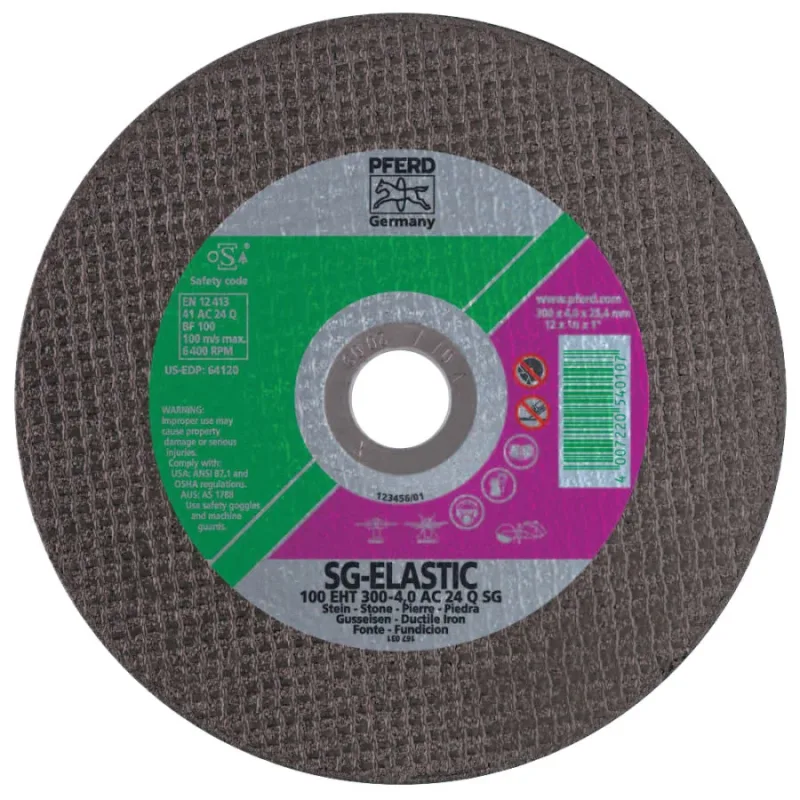 Type 1 SG Flat Portable Cut-Off Wheel, 14 in Dia, 3/16 in Thick, 24 Grit Alum. Oxide/Silicon Blend