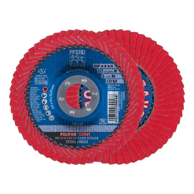 POLIFAN® Curve Flap Disc, 5 in Diam, 9/16 in Thickness, 60 Grit, 12,200 rpm