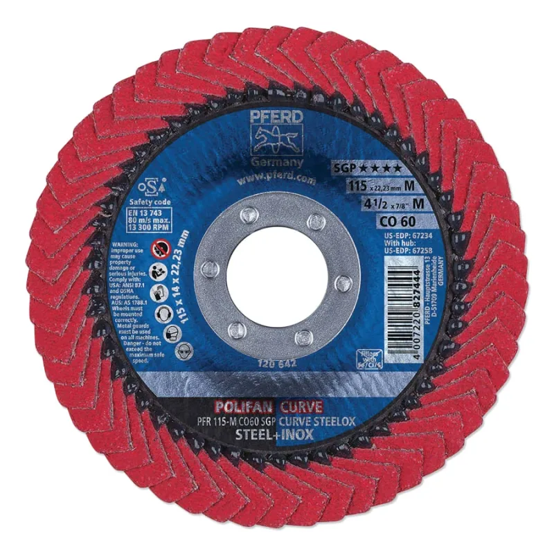 POLIFAN® SGP CO-Curve Flap Disc, 4-1/2 in x 7/8 in, 60 Grit, 13300 RPM