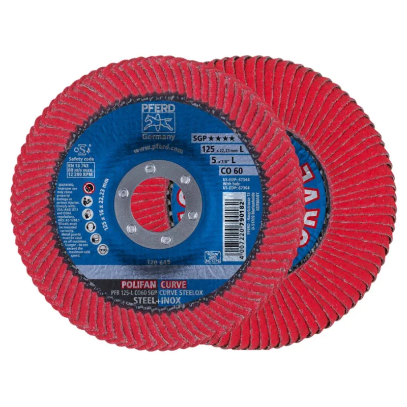 POLIFAN® Curve Flap Disc, 5 in Diam, 5/8 in Thickness, 60 Grit, 12,200 rpm