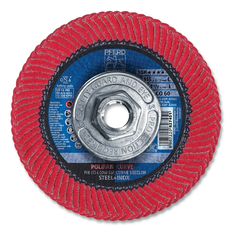 POLIFAN® SGP CO-Curve Flap Disc, 4-1/2 in dia, 60 Grit, 13300 RPM