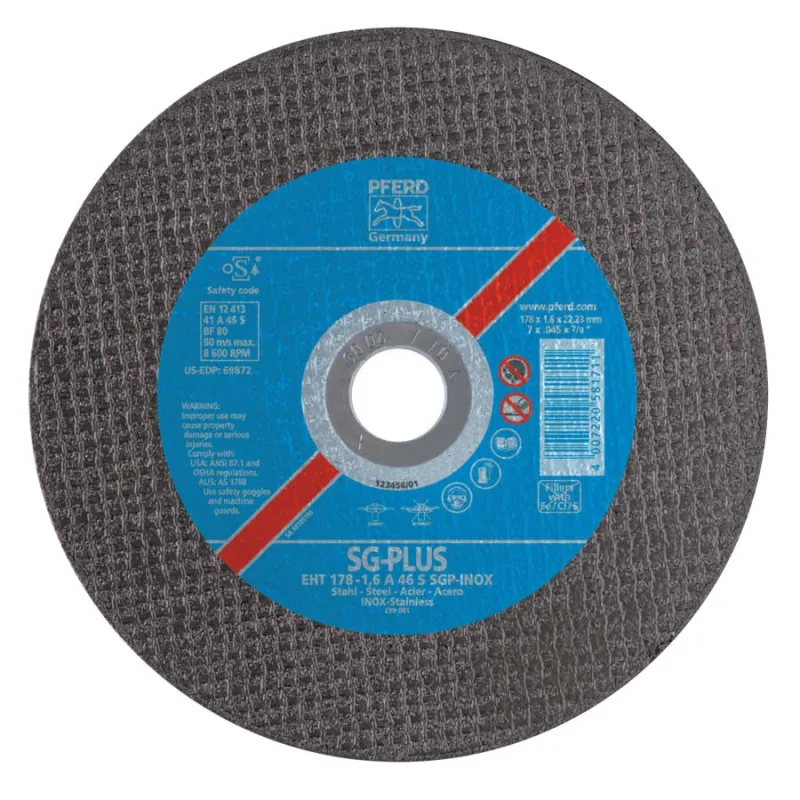 Type 1 SGP-INOX Flt Cut-Off Whl, 4 1/2 in Dia, .04 in Thick, 60 Grit, Alum Oxide