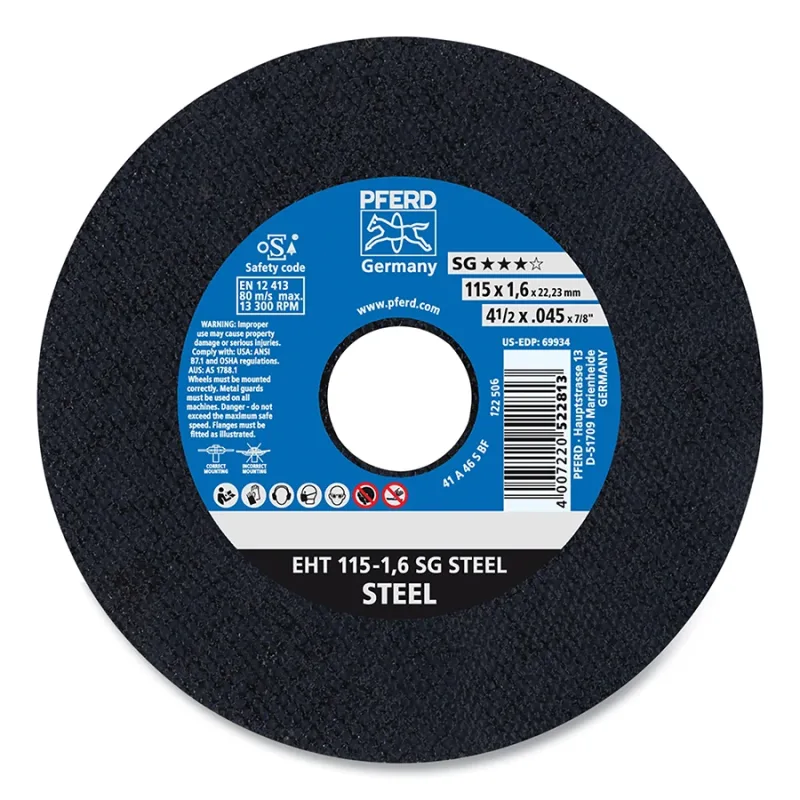 Type 1 Premium Performance A-SG Flat Cut-Off Wheel, 4.5 in dia, 7/8 in arbor, Aluminum Oxide