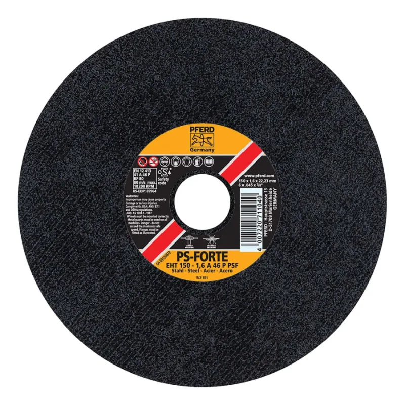 A-PSF Thin Cut-Off Wheel, Type 1, 6 in Dia, .045 in Thick, 46 Grit Alum. Oxide